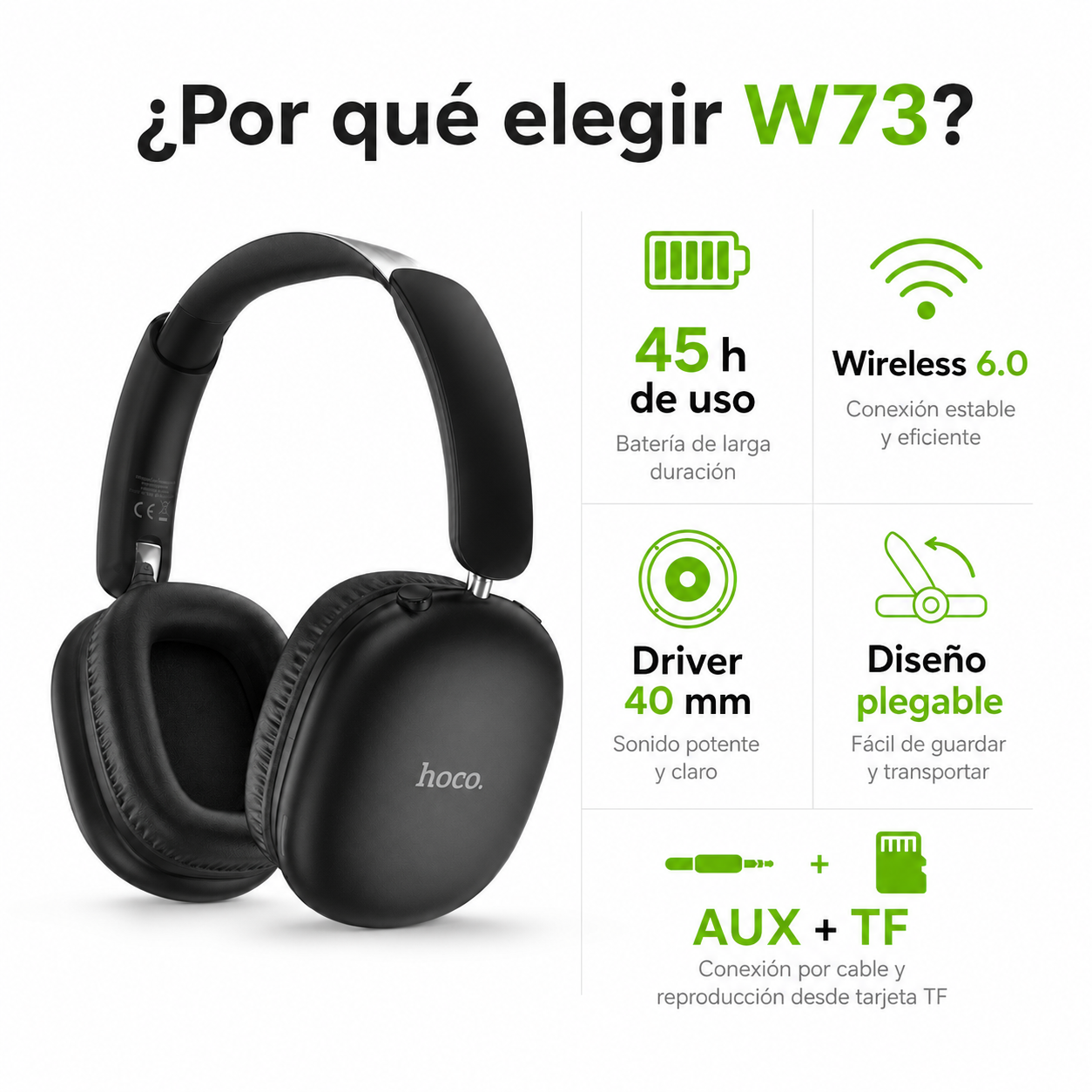 Audifonos Hoco W73 Bluetooth Over Ear HiFi 45 Horas-8
