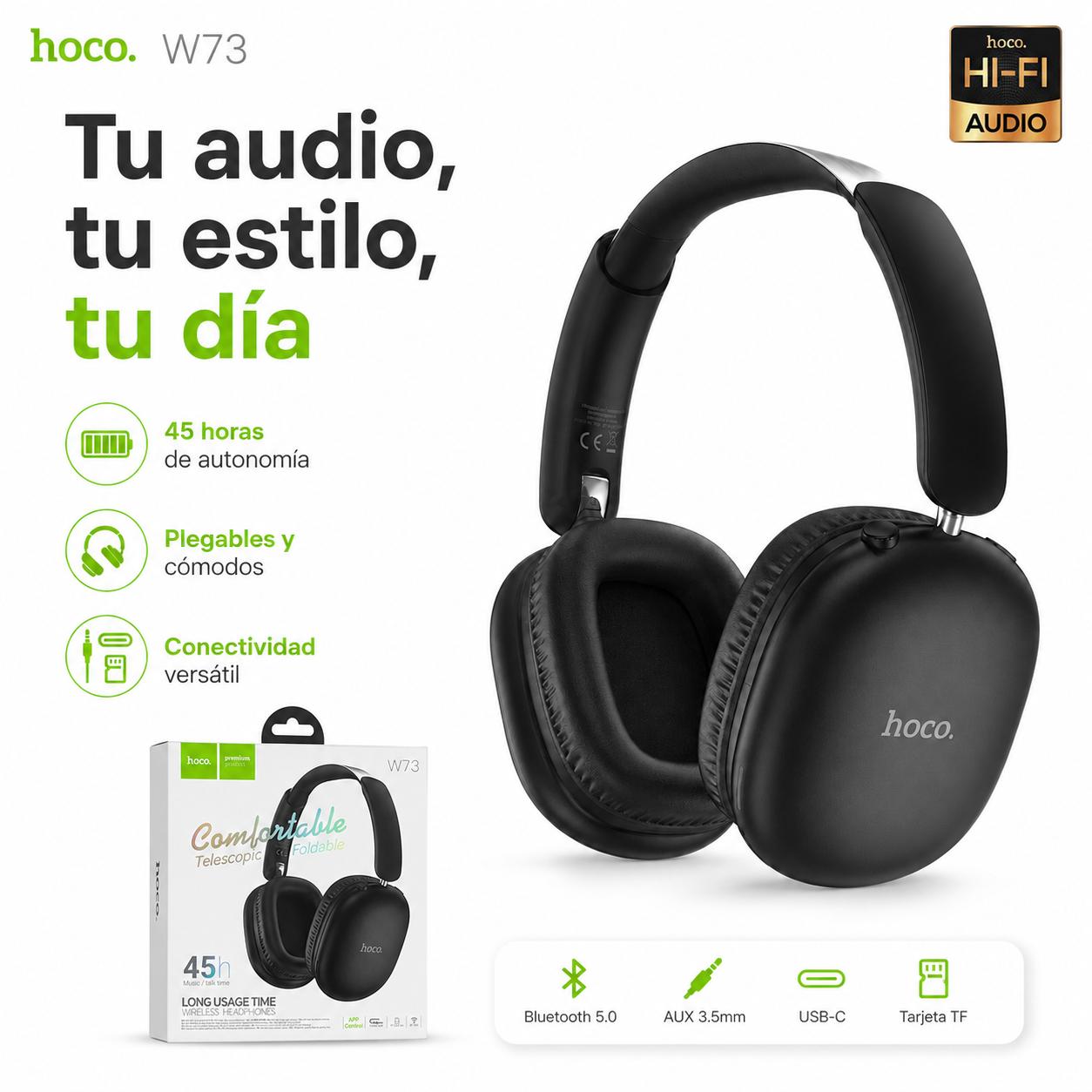 Audifonos Hoco W73 Bluetooth Over Ear HiFi 45 Horas-9