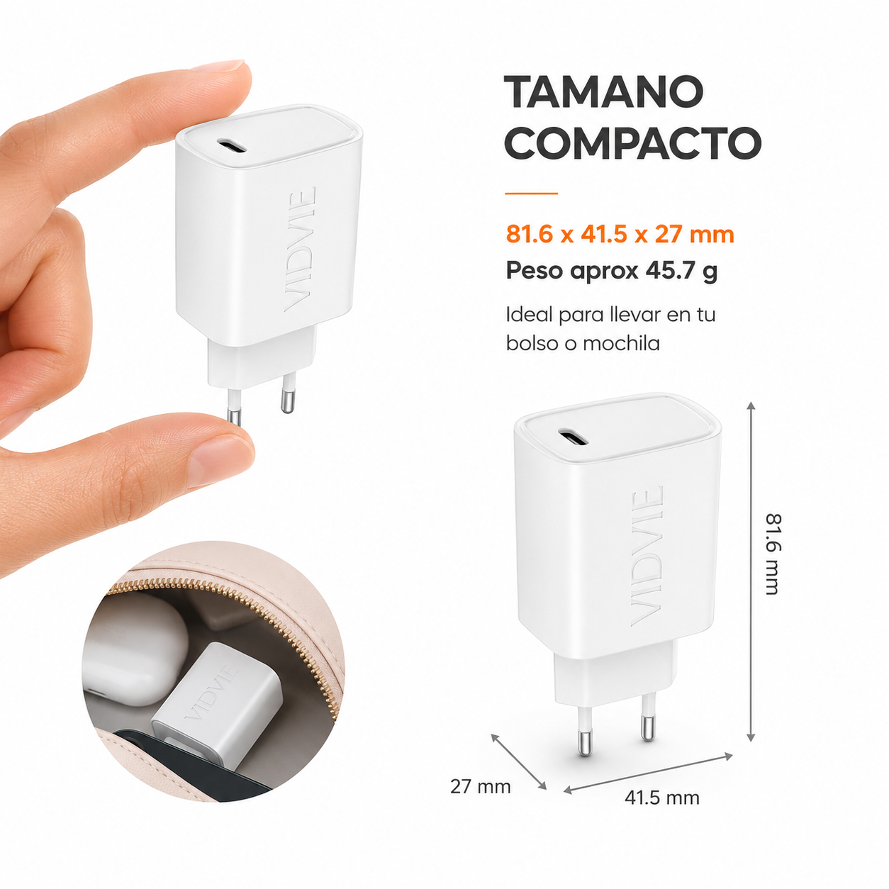 Cargador 20W USB C Carga Rapida PD Vidvie A2347-5