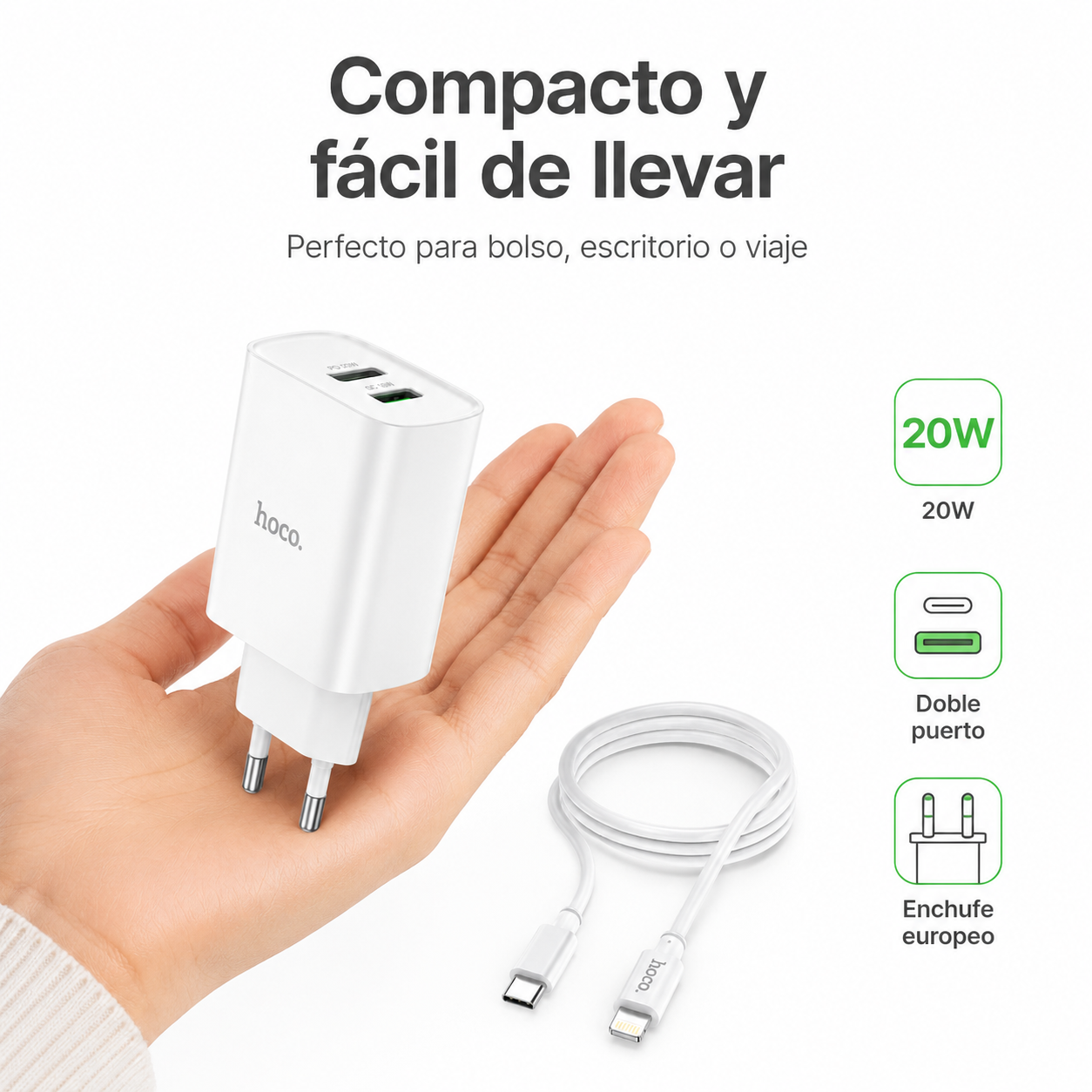 Cargador Hoco C80A 20W Para iPhone Cable Tipo C Lightning-7