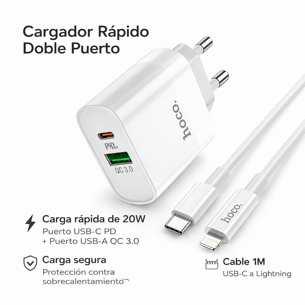 Cargador Hoco C80A 20W Para iPhone Cable Tipo C Lightning-8