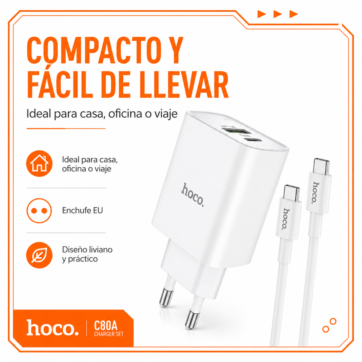 Cargador Hoco C80A 20W Con Cable Tipo C Carga R pida-7