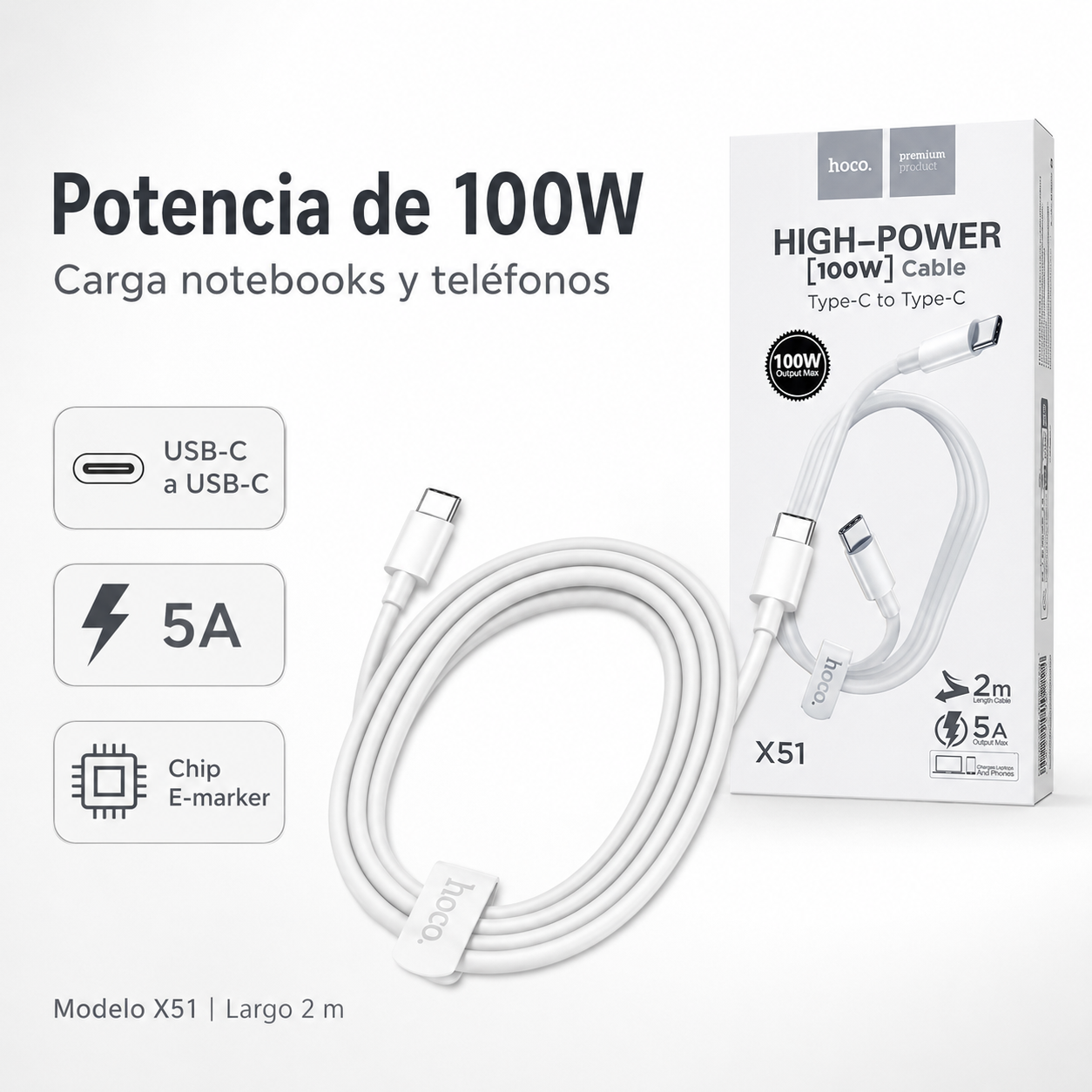 Cable Hoco X51 USB C A USB C 100W PD Carga R pida 2 Metros-2