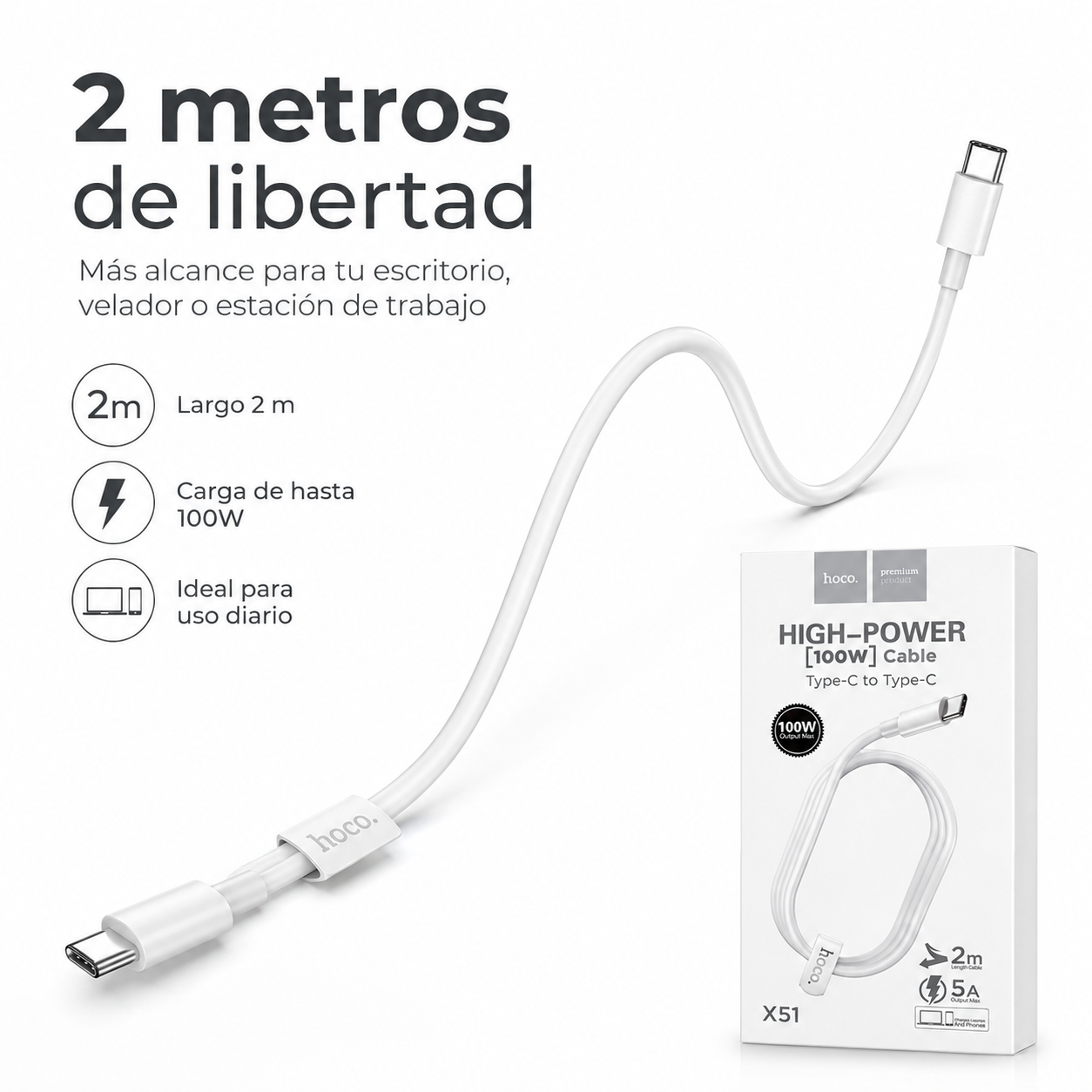 Cable Hoco X51 USB C A USB C 100W PD Carga R pida 2 Metros-3