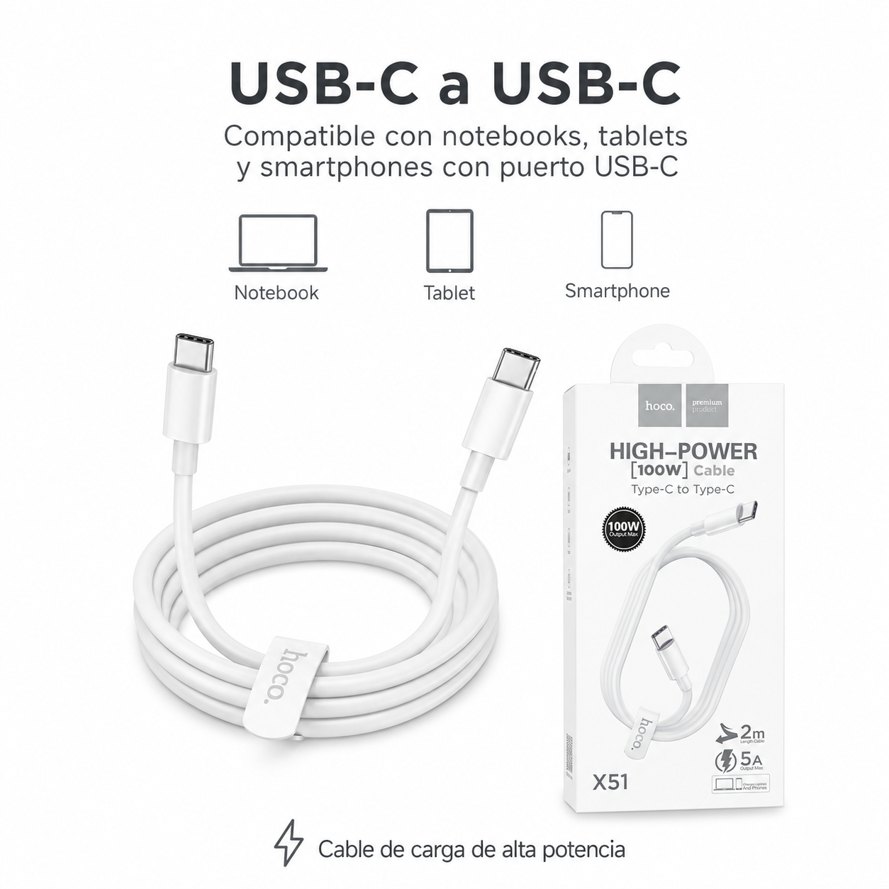 Cable Hoco X51 USB C A USB C 100W PD Carga R pida 2 Metros-4