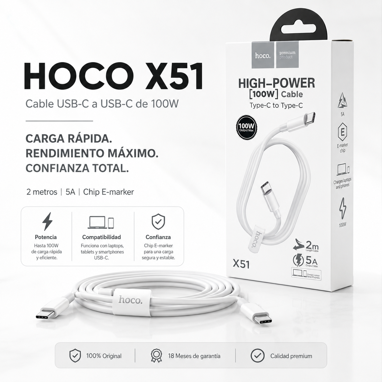 Cable Hoco X51 USB C A USB C 100W PD Carga R pida 2 Metros-9