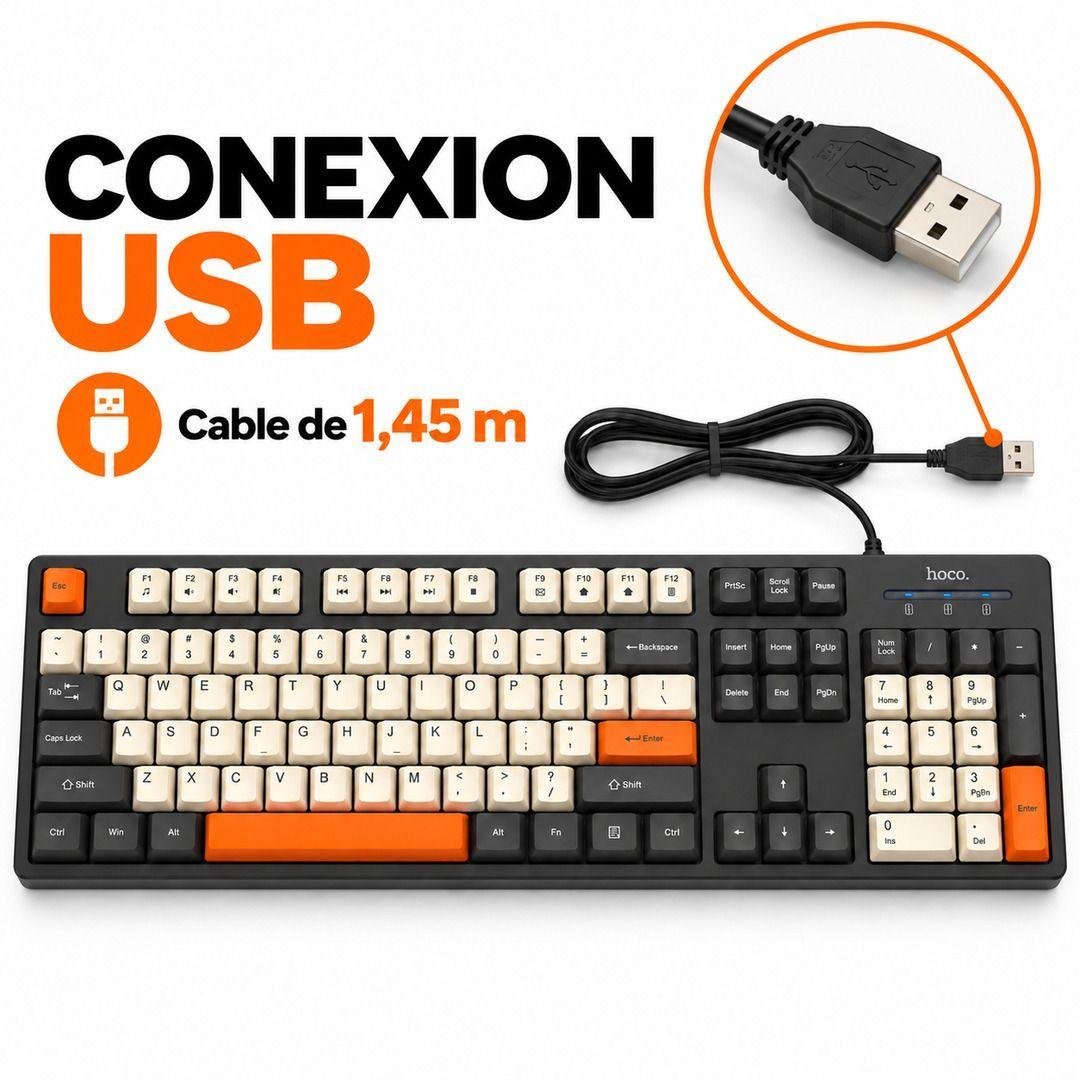 Teclado Hoco GM61 Con Cable USB 104 Teclas Tricolor-2