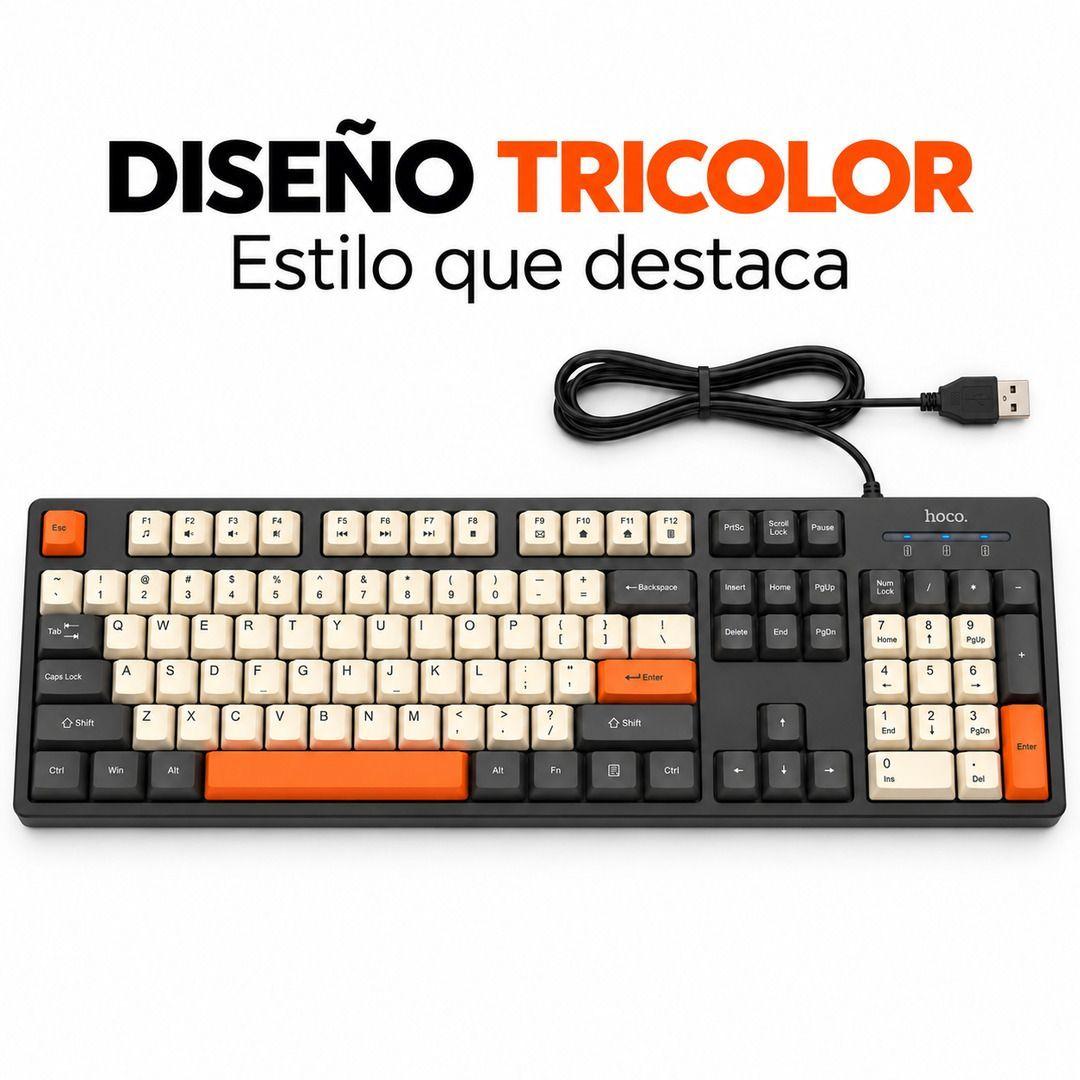 Teclado Hoco GM61 Con Cable USB 104 Teclas Tricolor-4