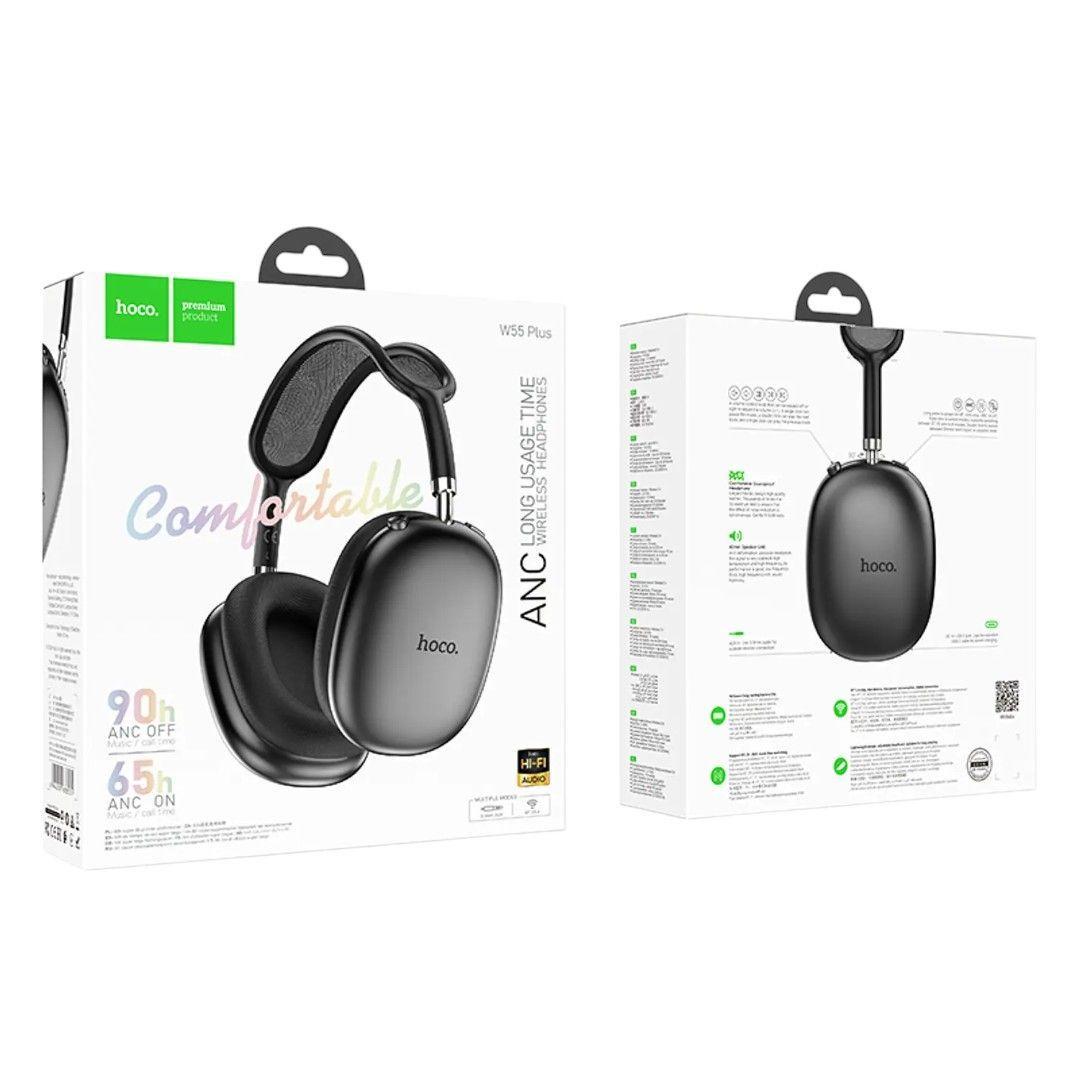 Audífonos Inalámbricos Hoco W55 Plus Over Ear Bluetooth ANC 90h Batería Negro-2