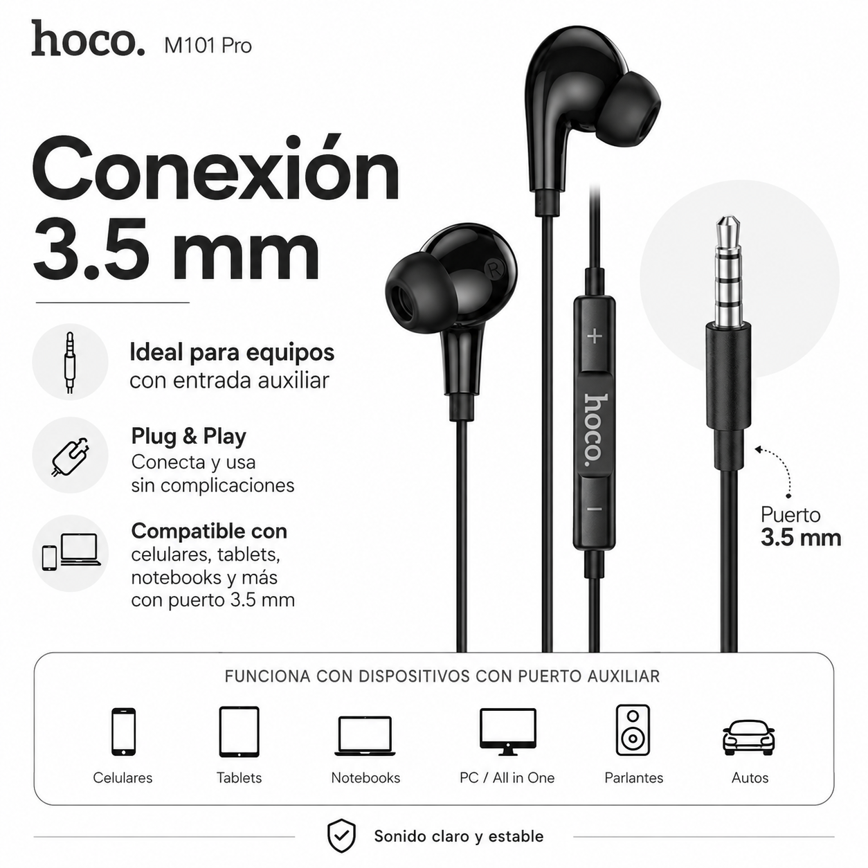 Audifonos Hoco M101 Pro Cable 35mm Microfono con Control-2