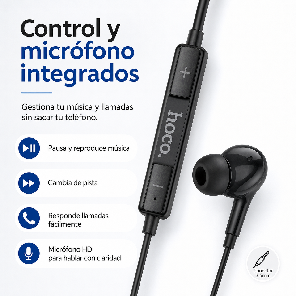 Audifonos Hoco M101 Pro Cable 35mm Microfono con Control-3