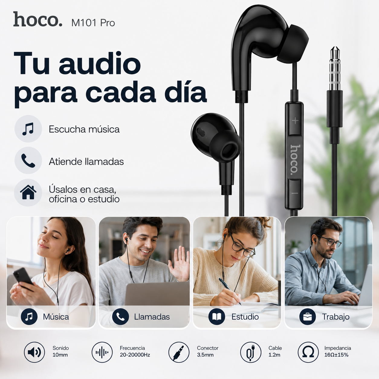 Audifonos Hoco M101 Pro Cable 35mm Microfono con Control-7