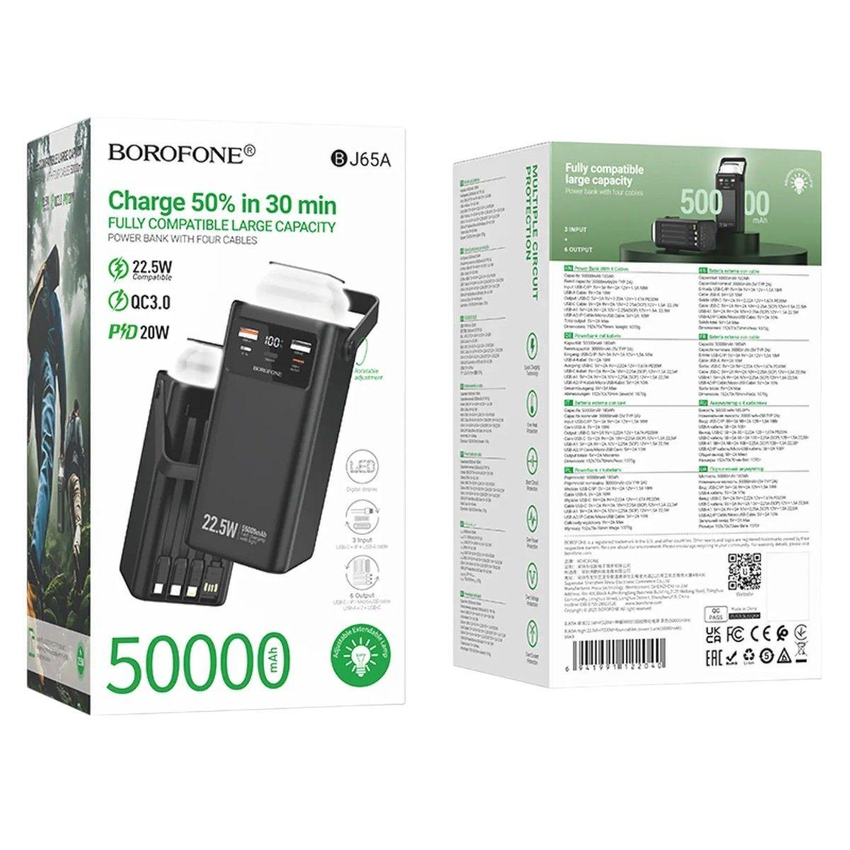 Powerbank Borofone BJ65A 50.000mAh Carga Rápida PD20W + QC3.0 con Cables-4