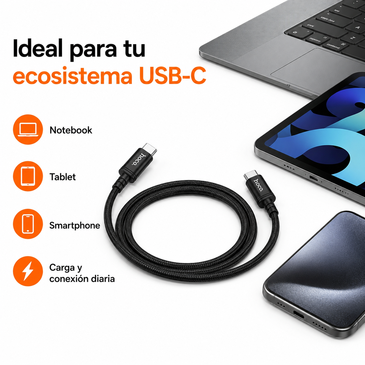 Cable USB C PD 60W Carga Rapida Datos 1 Metro-6