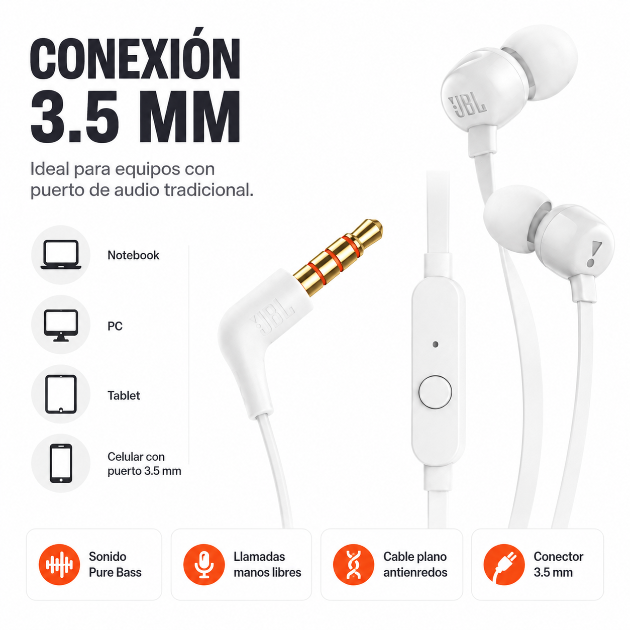 Audífonos Manos Libres Jbl T110 Con almohadillas -5