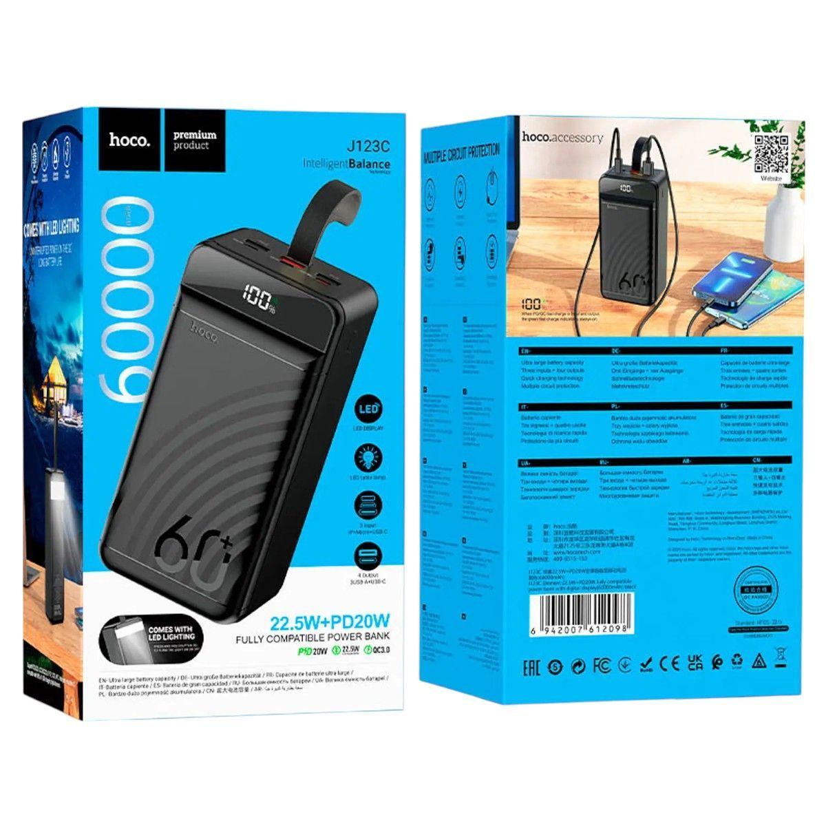 Powerbank Hoco J123C 60.000mAh Carga Rápida PD20W + QC3.0 22.5W con LED-3