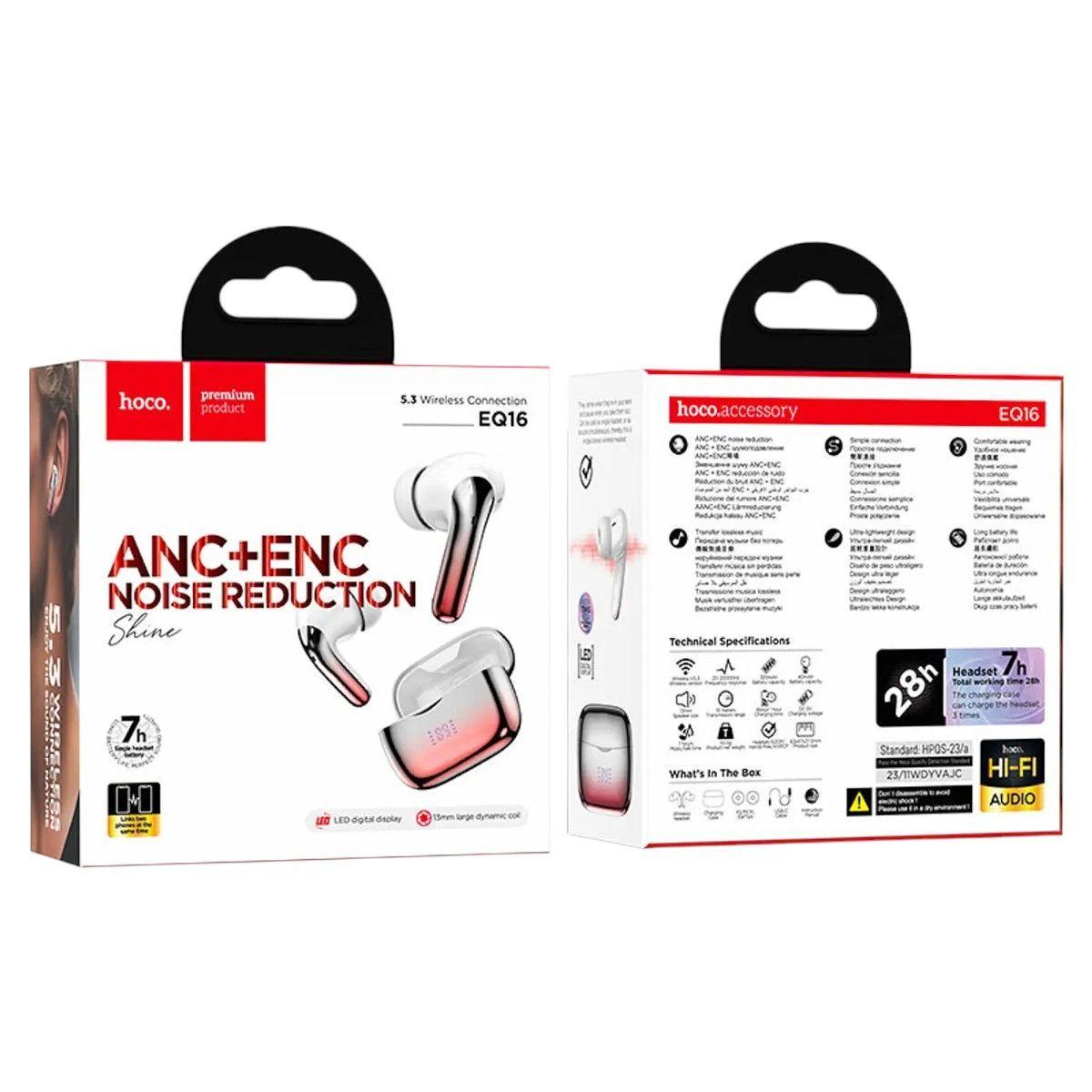 Audífonos Hoco TWS ANC EQ16 Shine Rojo con Cancelación de Ruido Activa-2