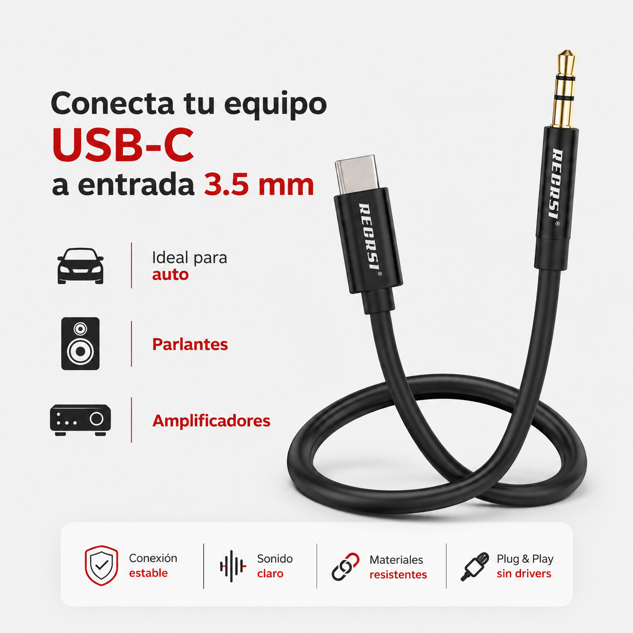 Cable Adaptador Usb C A Aux 3 5mm Audio 1 Metro Negro-3