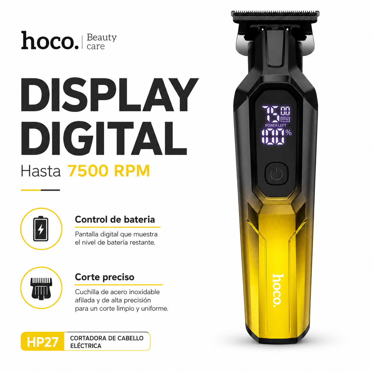 Trimmer Cortapelo Hoco HP27 Display Digital 7500 RPM-2