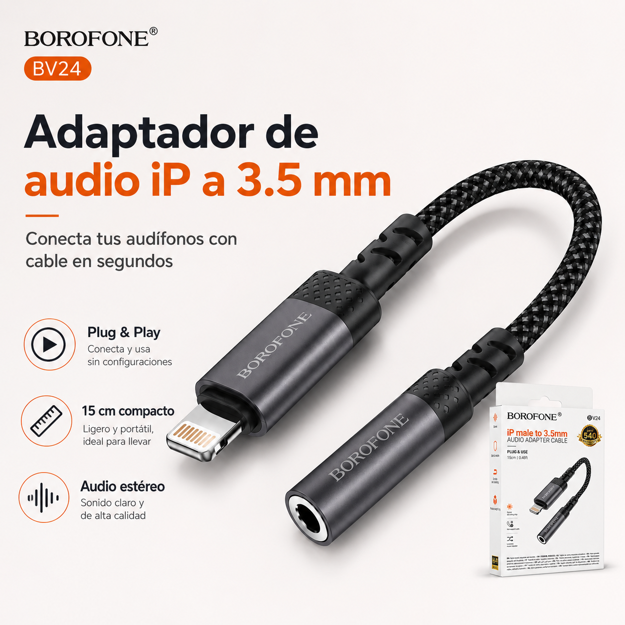 Cable Adaptador Lightning A 3 5mm Borofone BV24-2