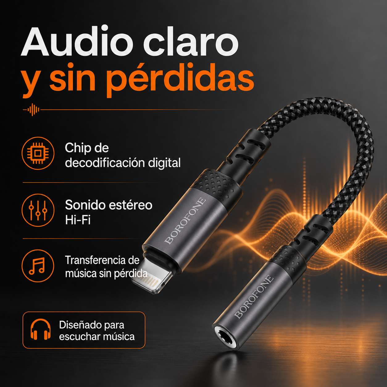 Cable Adaptador Lightning A 3 5mm Borofone BV24-3