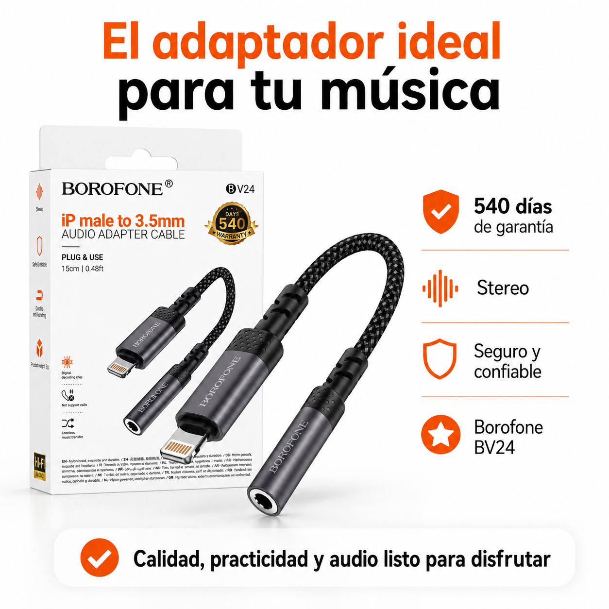 Cable Adaptador Lightning A 3 5mm Borofone BV24-5
