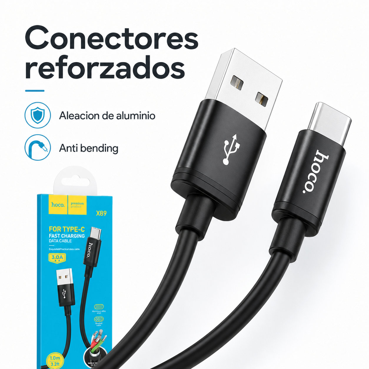 Cable USB A A USB C Hoco X89 Carga Rapida 3A 1 Metro Negro-5