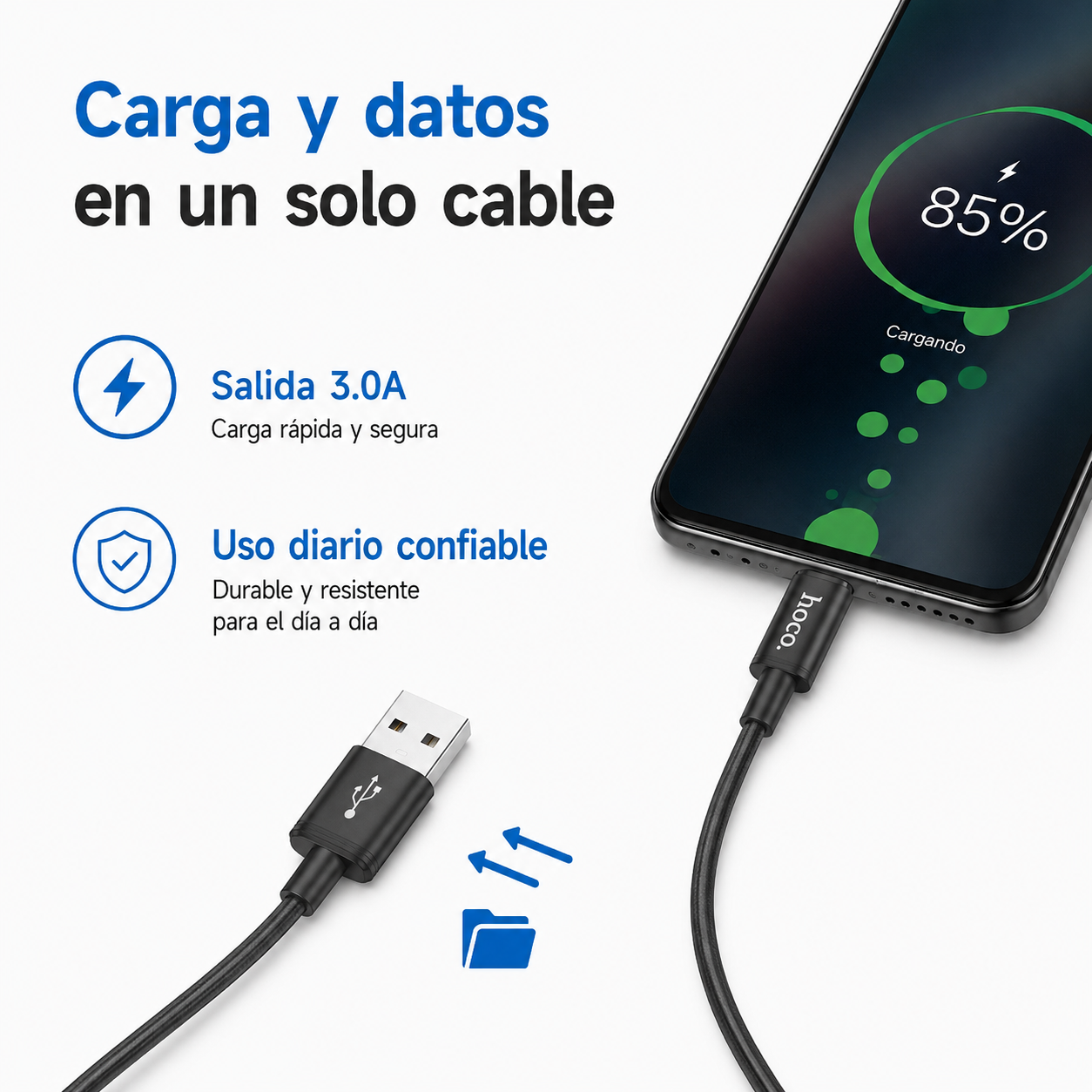Cable USB A A USB C Hoco X89 Carga Rapida 3A 1 Metro Negro-7