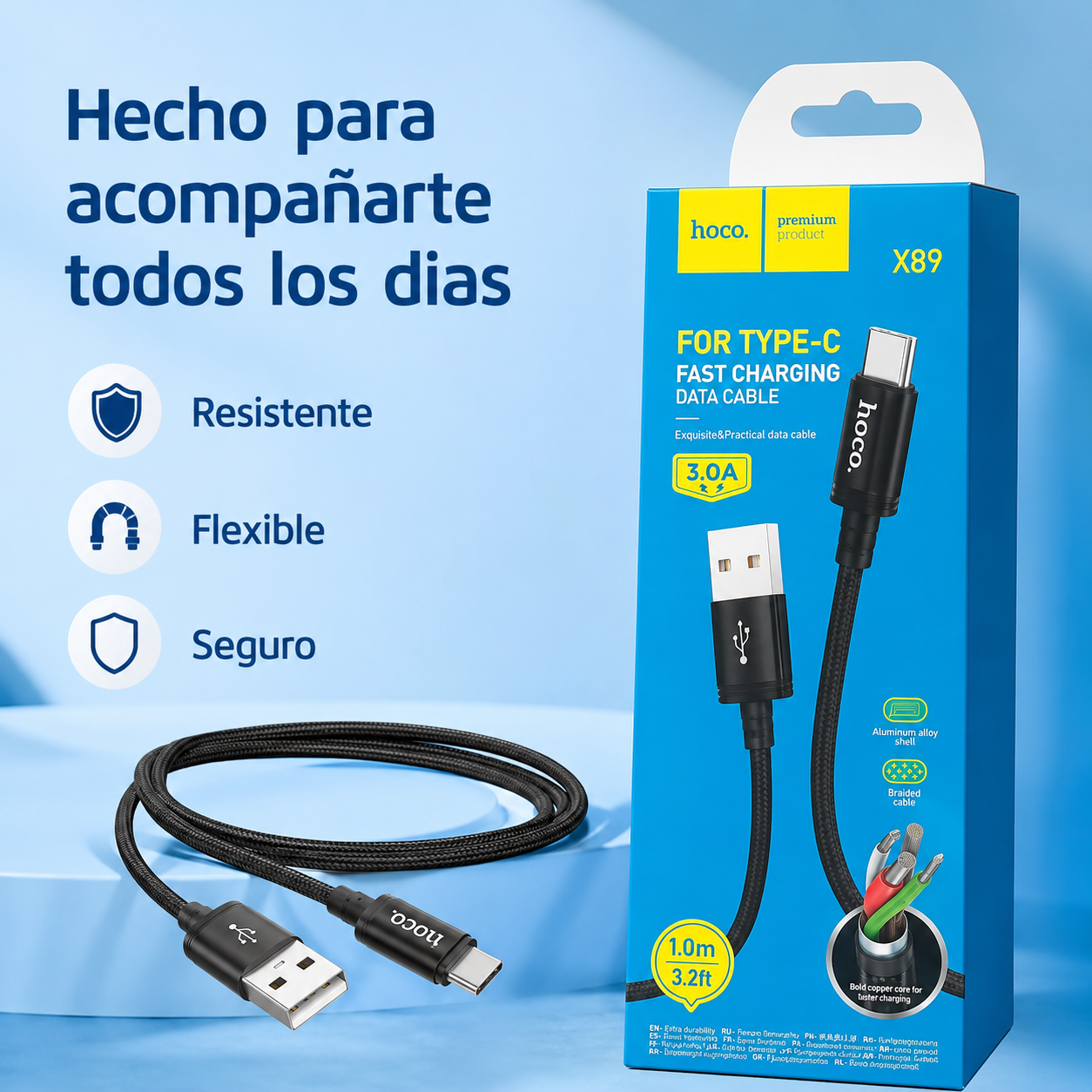 Cable USB A A USB C Hoco X89 Carga Rapida 3A 1 Metro Negro-8