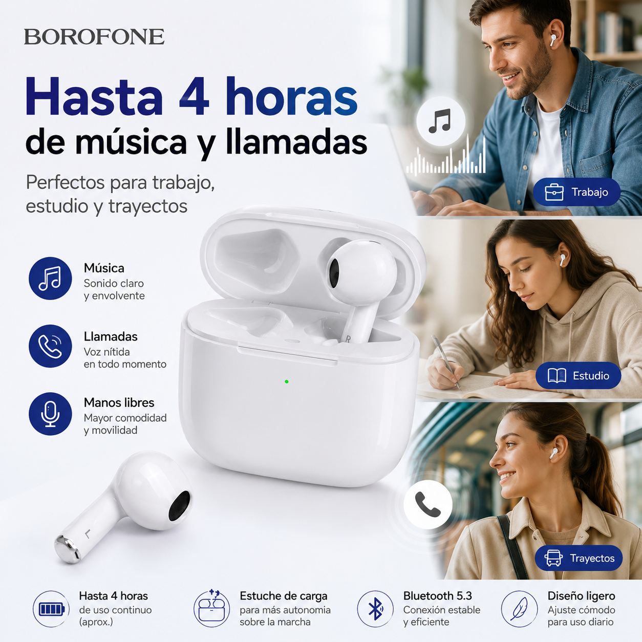 Aud fonos Inal mbricos Bluetooth 5 4 TWS Micr fono HD-8