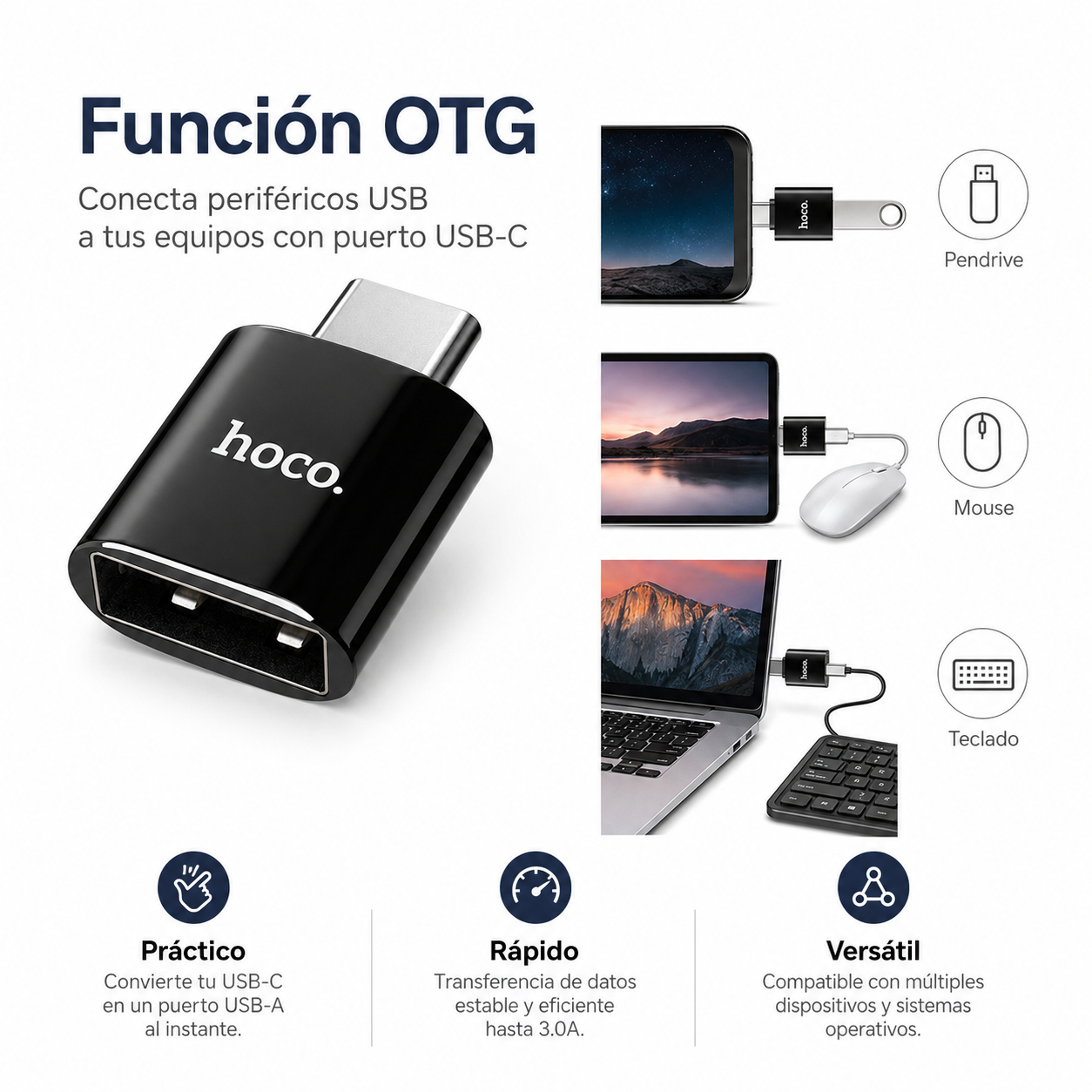 Adaptador USB C a USB OTG 3 0 Hoco UA5 Carga y Datos-4