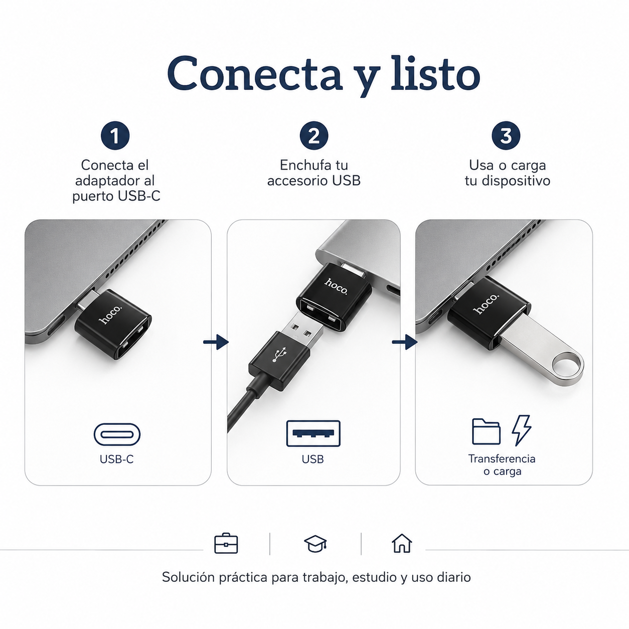 Adaptador USB C a USB OTG 3 0 Hoco UA5 Carga y Datos-7