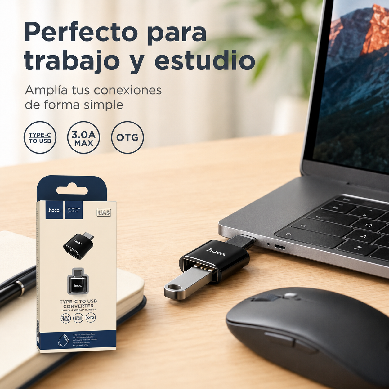 Adaptador USB C a USB OTG 3 0 Hoco UA5 Carga y Datos-8