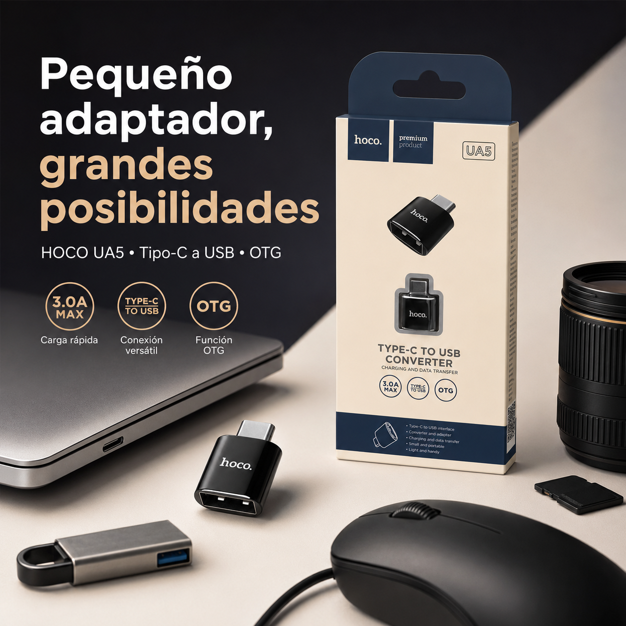 Adaptador USB C a USB OTG 3 0 Hoco UA5 Carga y Datos-9