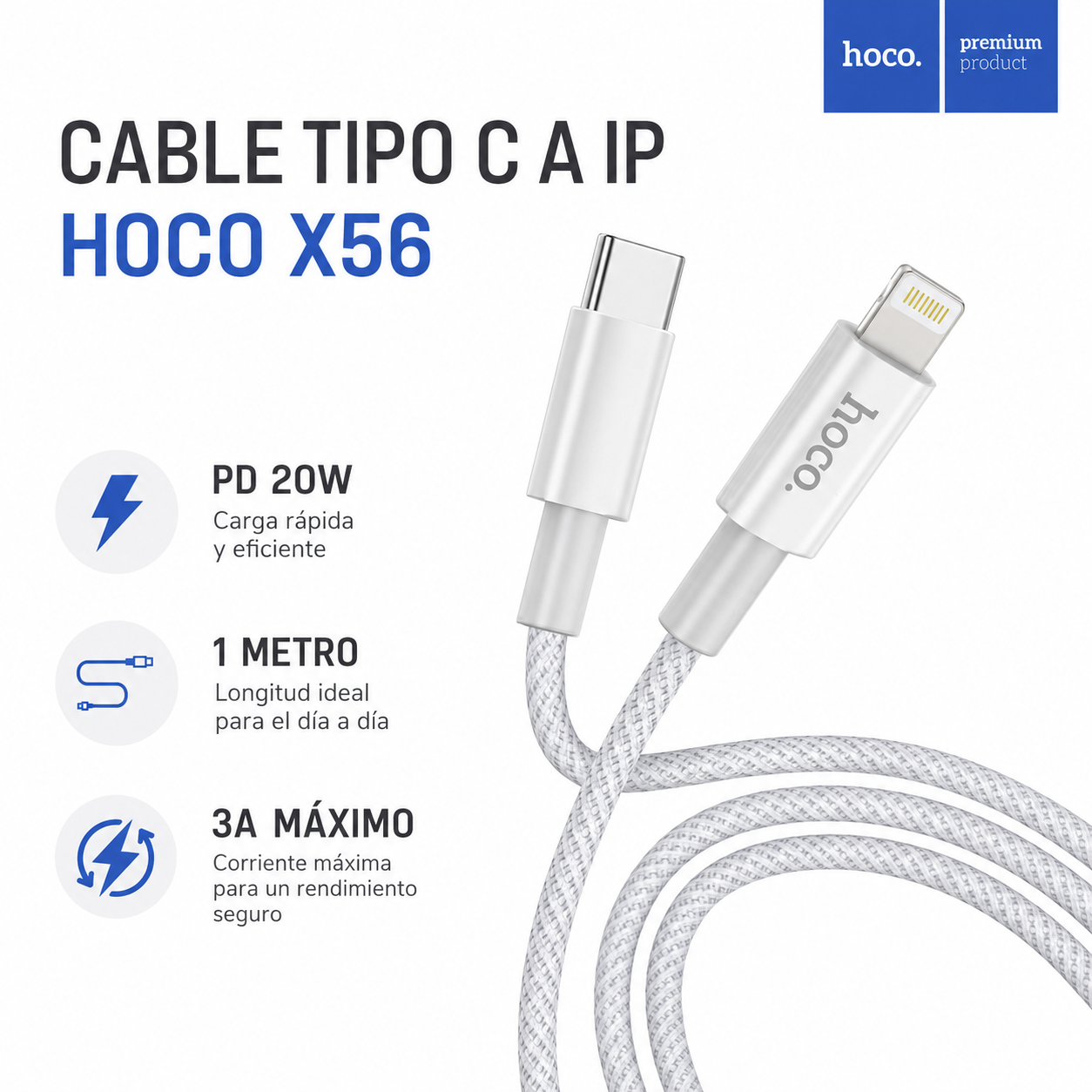 Cable USB C Compatible con iPhone Hoco X56 PD 20W 1 Metro-2