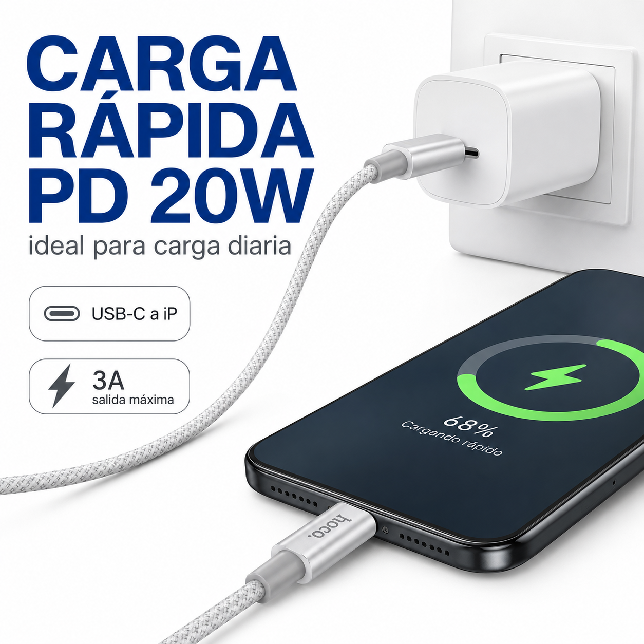 Cable USB C Compatible con iPhone Hoco X56 PD 20W 1 Metro-3