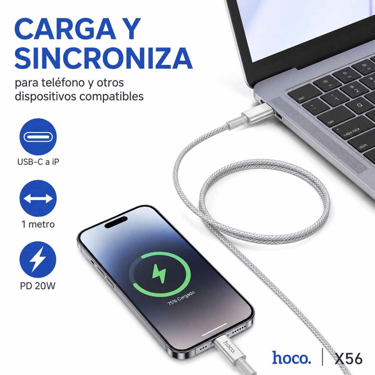 Cable USB C Compatible con iPhone Hoco X56 PD 20W 1 Metro-5