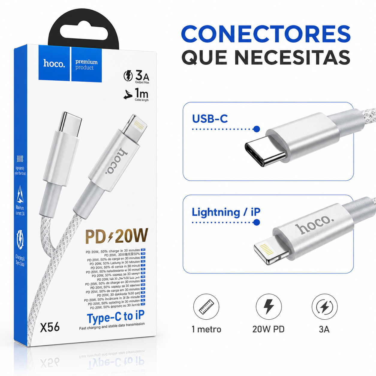 Cable USB C Compatible con iPhone Hoco X56 PD 20W 1 Metro-6