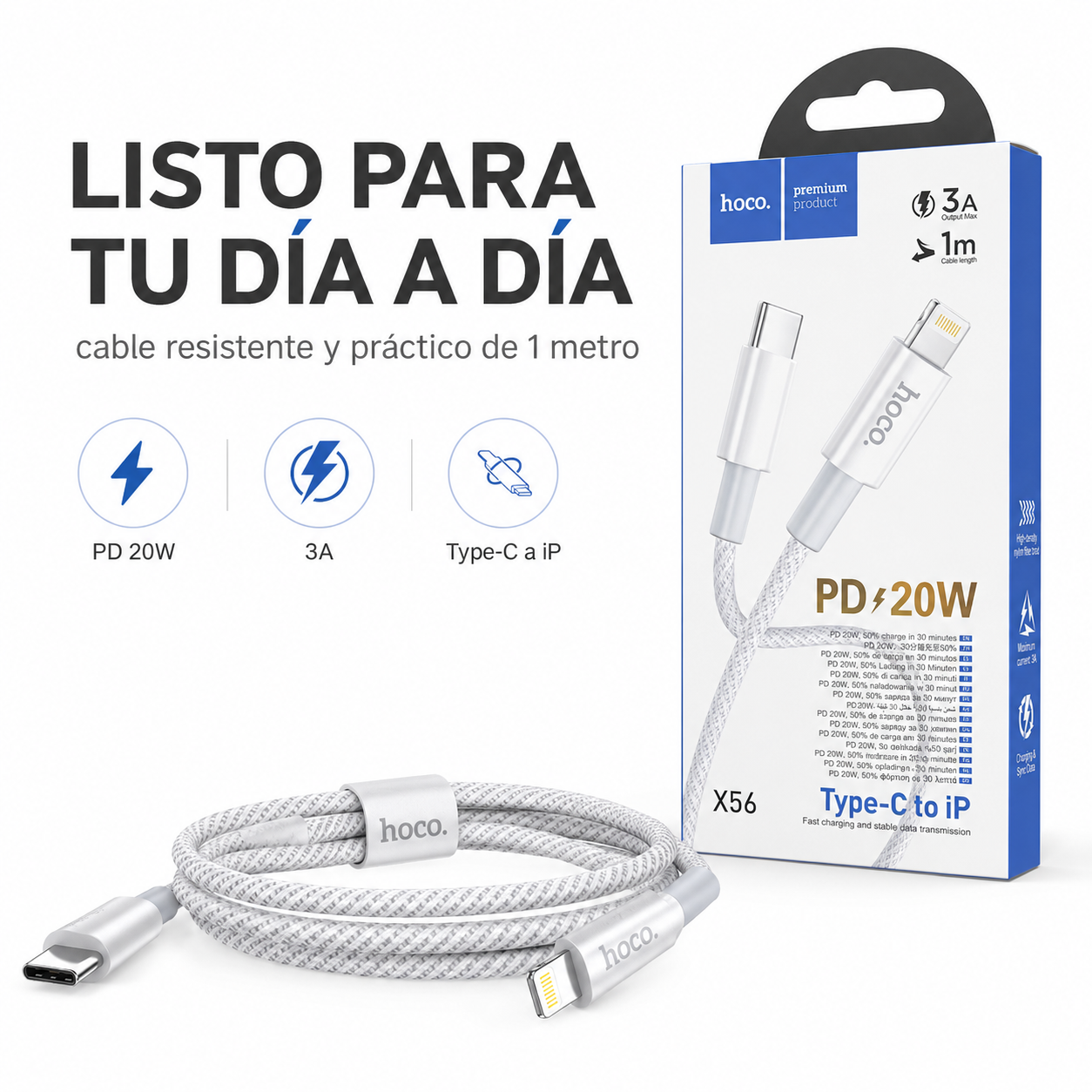 Cable USB C Compatible con iPhone Hoco X56 PD 20W 1 Metro-7