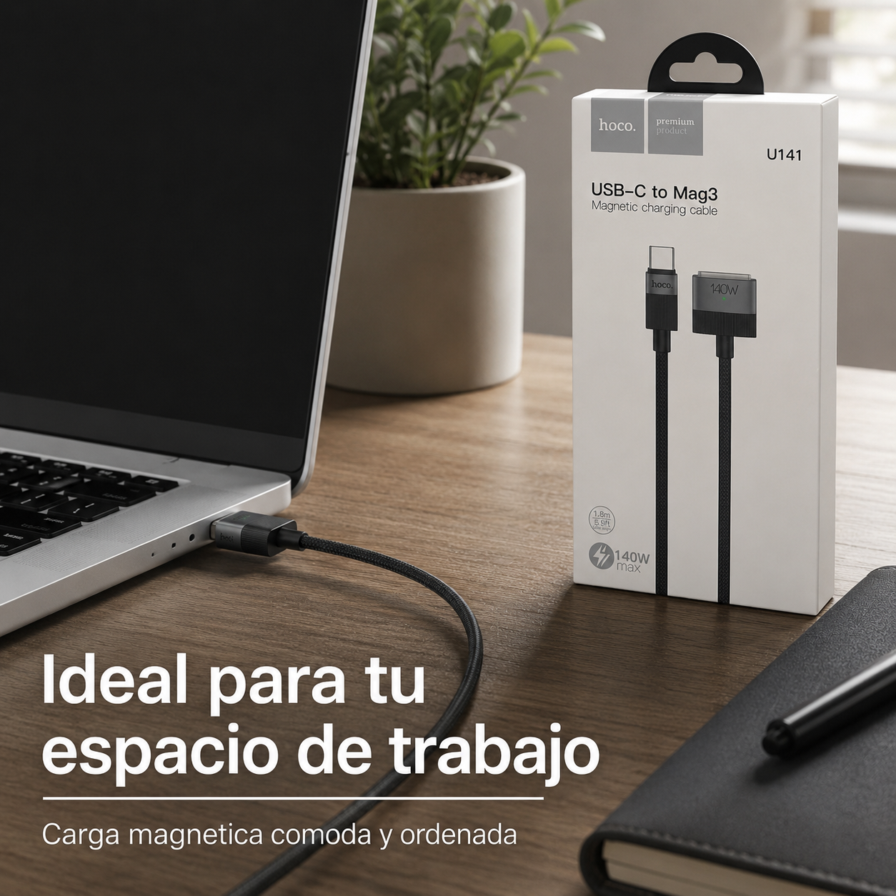 Cable USB C A MagSafe 3 Hoco U141 140W Para MacBook 1 8m-2