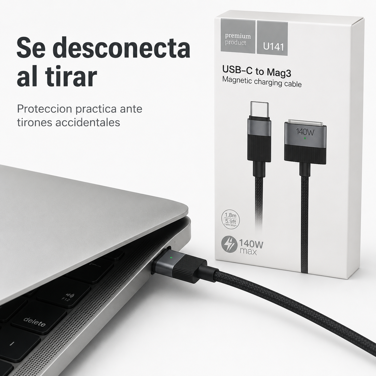 Cable USB C A MagSafe 3 Hoco U141 140W Para MacBook 1 8m-5