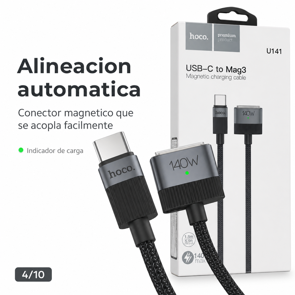 Cable USB C A MagSafe 3 Hoco U141 140W Para MacBook 1 8m-8