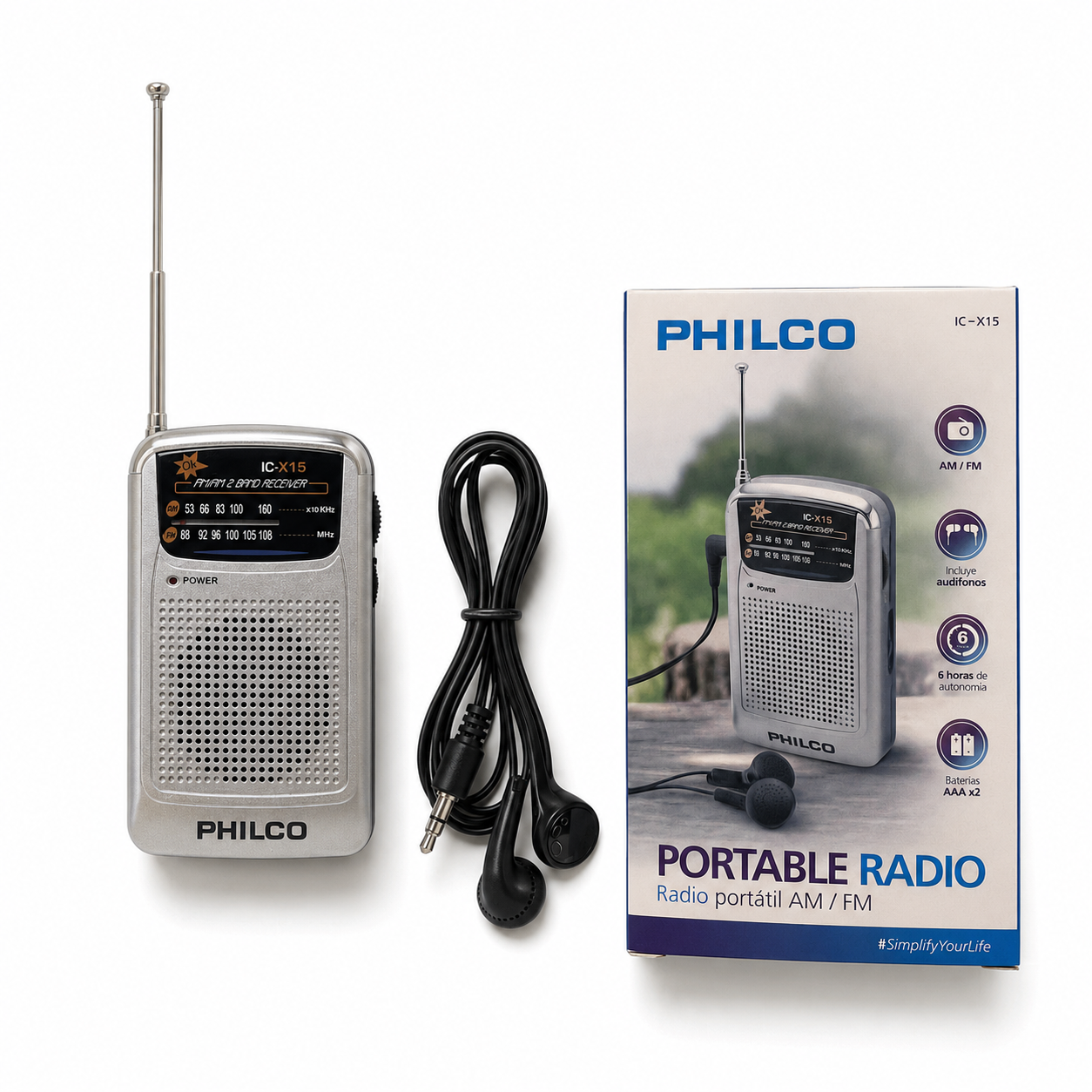 Radio Portatil AM FM Philco con Audifonos-1