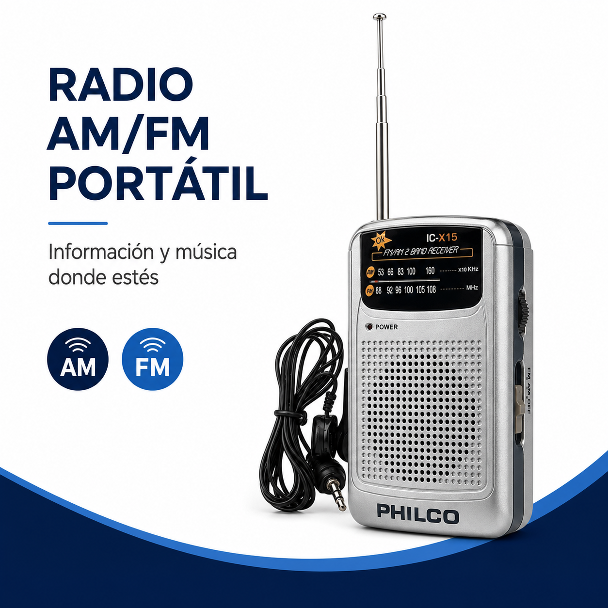 Radio Portatil AM FM Philco con Audifonos-2