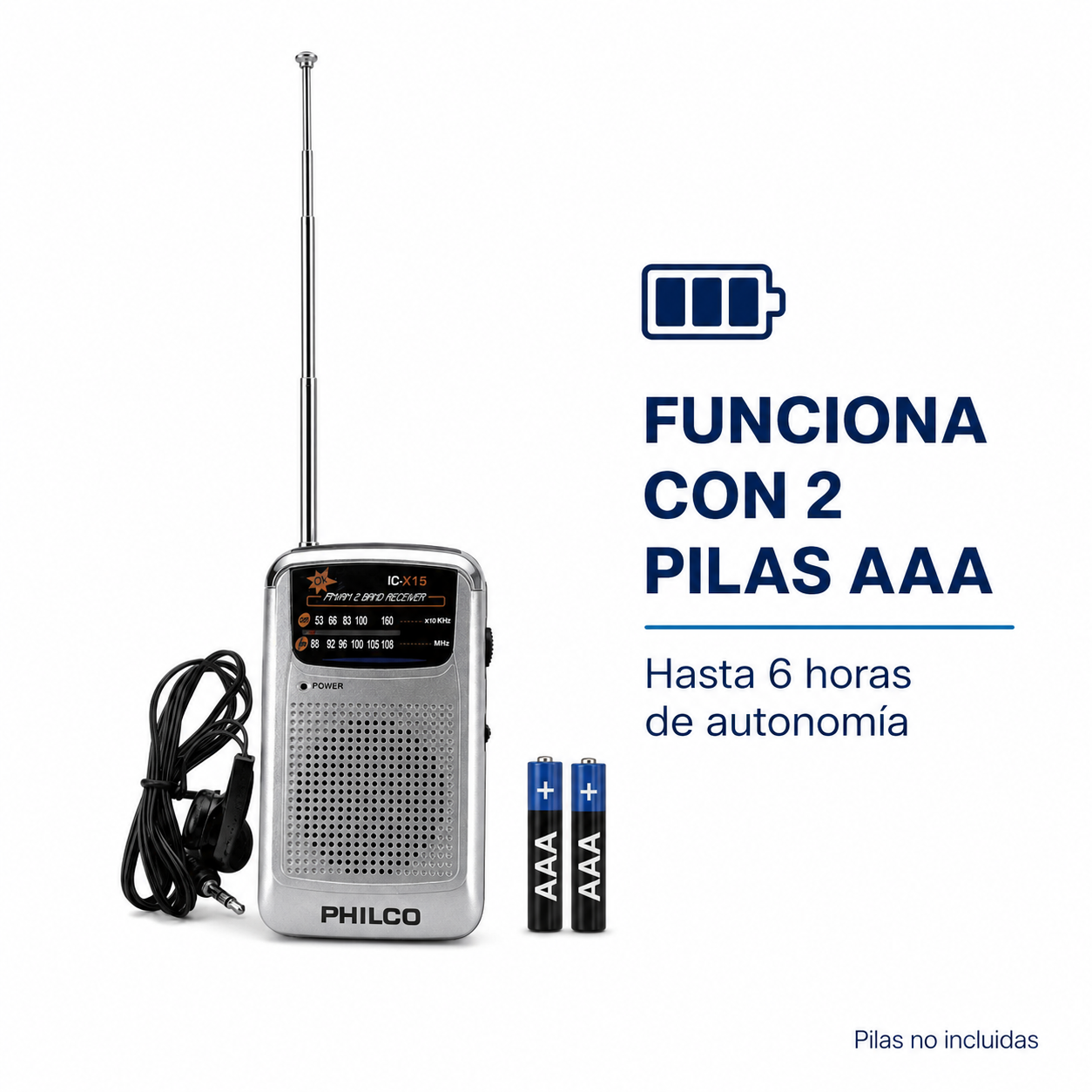 Radio Portatil AM FM Philco con Audifonos-5
