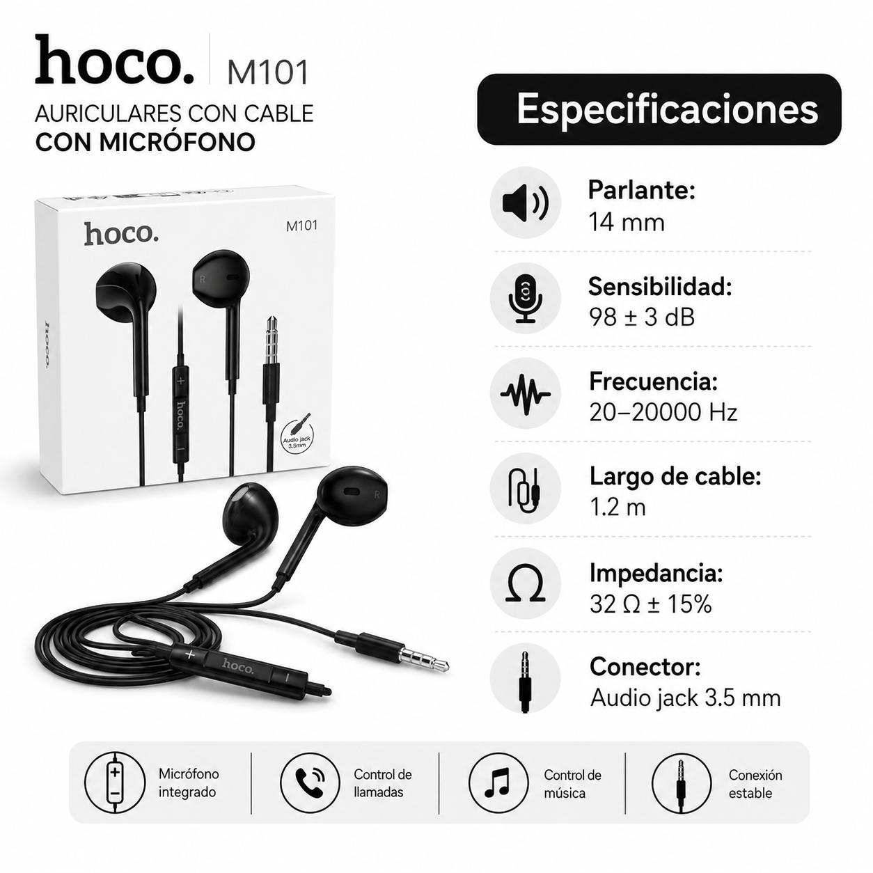 Audifonos In Ear Hoco M101 Cableados Con Microfono-3