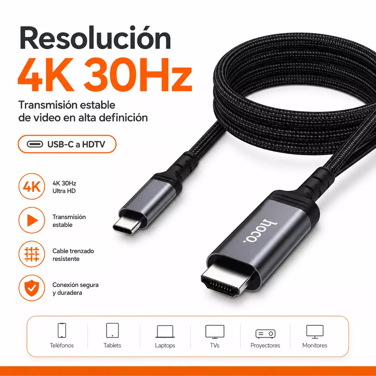 Cable USB C a HDMI 4K 30Hz 1 8m Video para TV Monitor-2