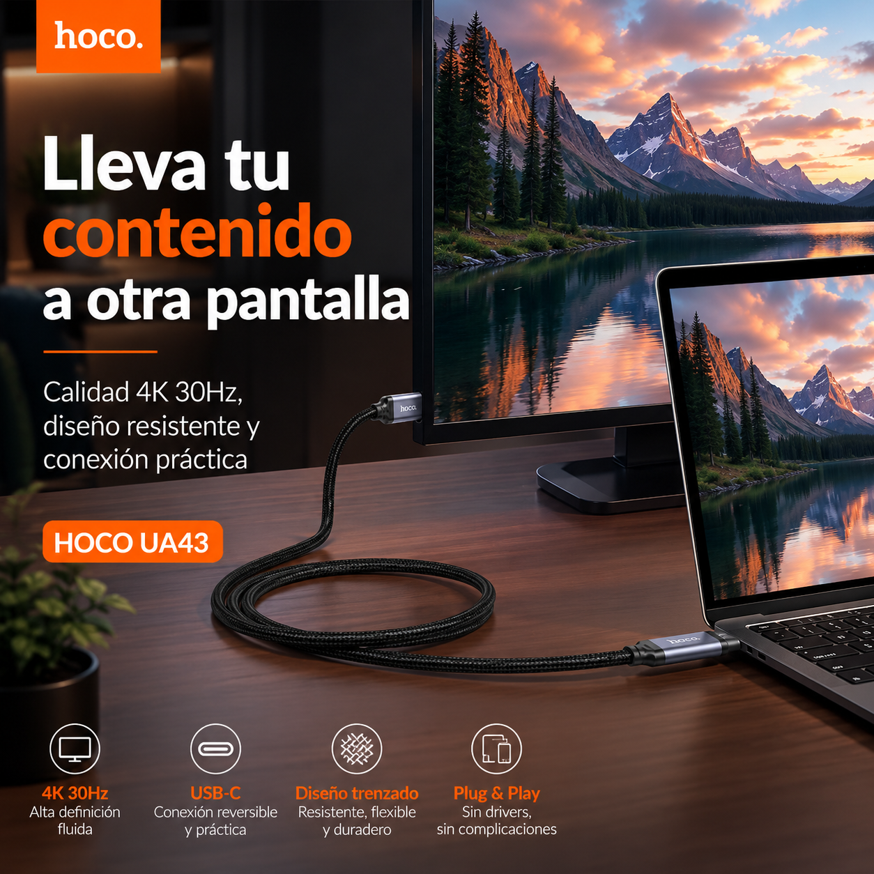 Cable USB C a HDMI 4K 30Hz 1 8m Video para TV Monitor-5