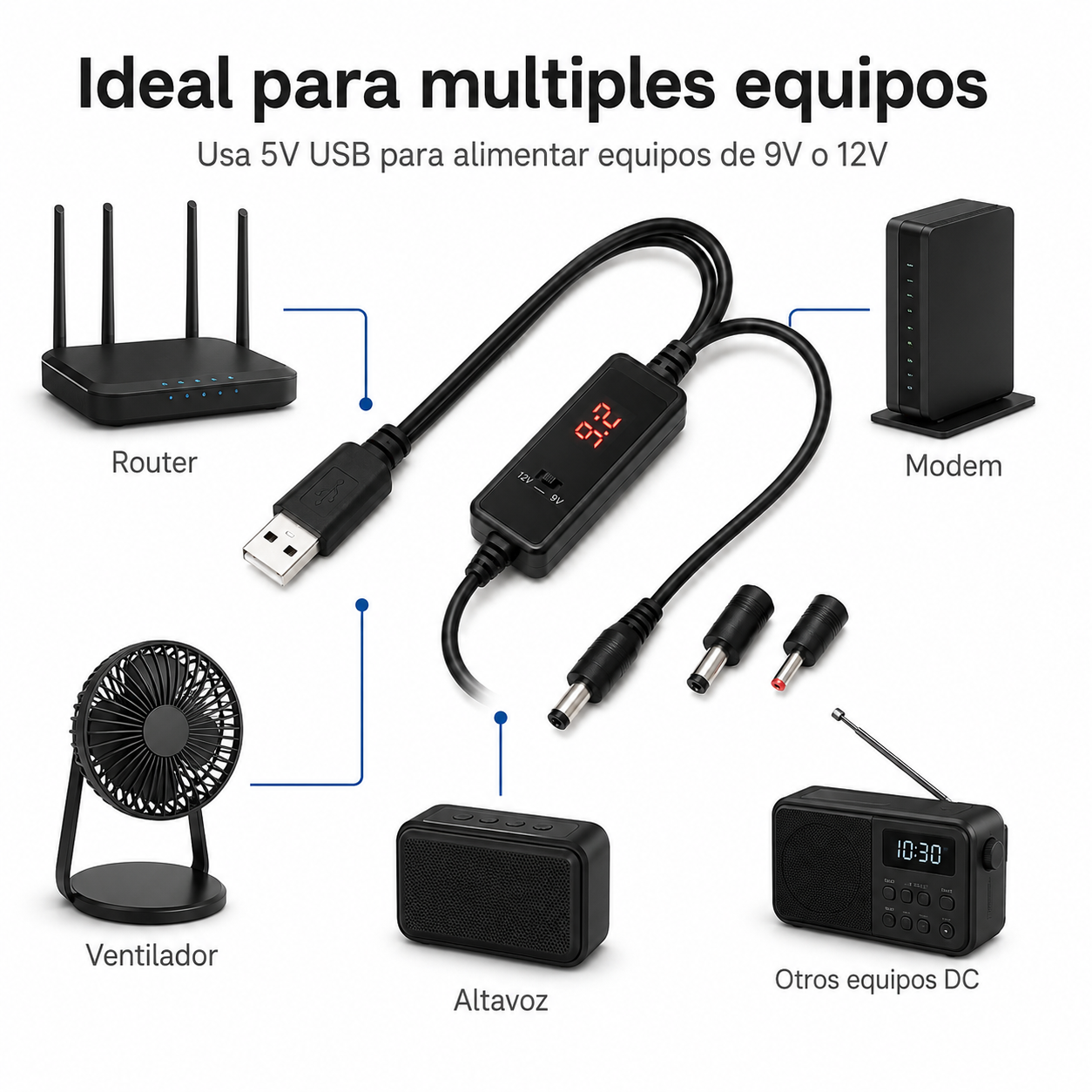 Convertidor Voltaje USB A DC 9V 12V Con Selector Y Display-2