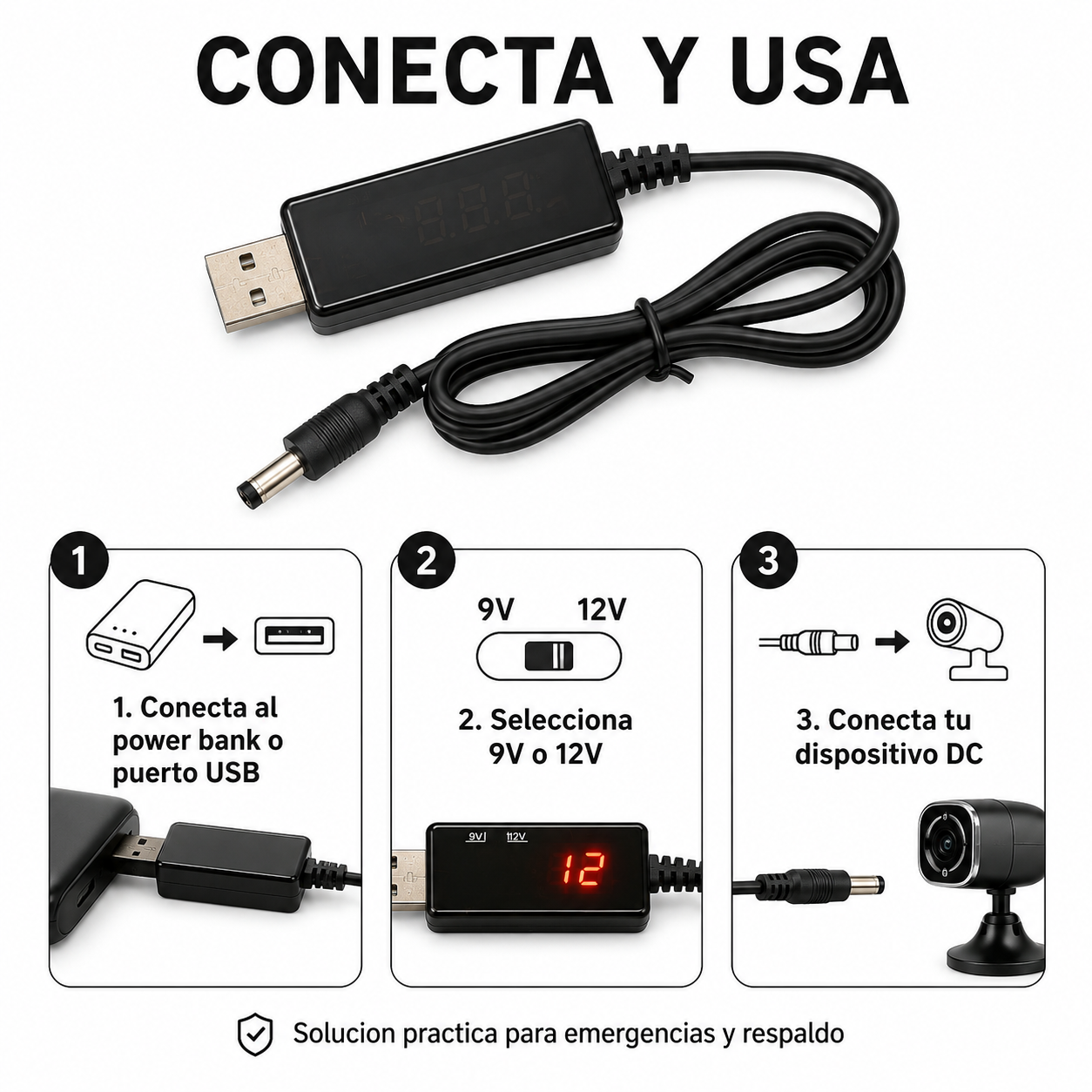 Convertidor Voltaje USB A DC 9V 12V Con Selector Y Display-8